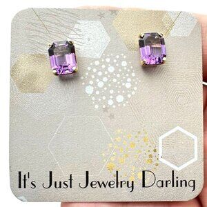 14K Yellow Gold Purple Amethyst Gemstone Stud Pierced Earrings Womens Best Gift